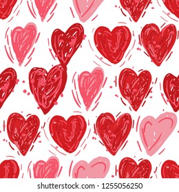 Red and pink hearts. Vector seamless pattern. Valentines day background. Simple textile print. Fabric swatch or wrapping paper. . Good for wedding design