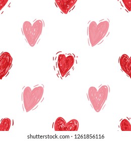Red and pink hearts. Vector seamless pattern. Valentines day background. Simple textile print. Fabric swatch or wrapping paper. Modern stylish texture. Good for wedding design