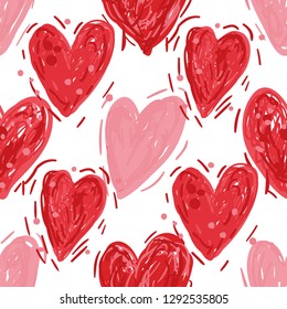 Red and pink hearts. Vector seamless pattern. Valentines day background. Simple textile print. Fabric swatch or wrapping paper. Modern stylish texture. Good for wedding design