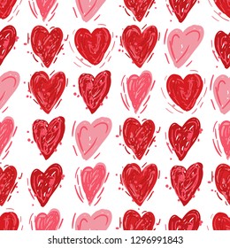 Red and pink hearts. Vector seamless pattern. Valentines day background. Simple textile print. Fabric swatch or wrapping paper. Modern stylish texture. Good for wedding design