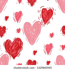 Red and pink hearts. Vector seamless pattern. Valentines day background. Simple textile print. wrapping paper. Modern stylish texture. Good for wedding design