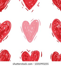 Red and pink hearts. Vector seamless pattern. Valentines day background. Simple textile print. Fabric swatch or wrapping paper. Modern stylish texture. Good for wedding design
