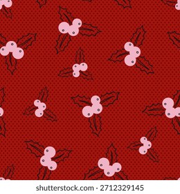 Red and Pink Holly Berries Vector Seamless Pattern