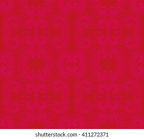 Red and pink intricate lacy vector seamless pattern with stylized floral elements; folk, rustic or boho style