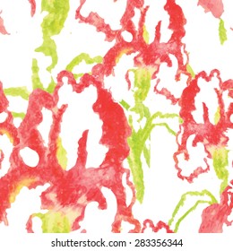 red pink iris watercolor vector pattern