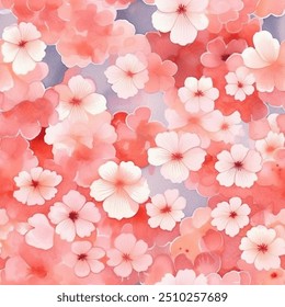 Red Pink Japanese Cherry Blossoms Kimono Yukata Red Sakura Colorful Seamless Pattern Wallpaper Curtain Bedding Background Upholstery Gift Wrapping Paper Vector 