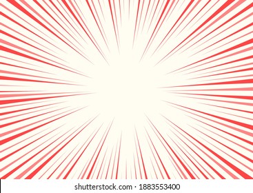 Red and pink lines on a light yellow background. Colorful line burst, speed lines. Radial lines speed frame. Comic book element.