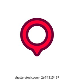 A red and pink location marker with circular design used in maps and navigation applications.