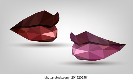 Red and pink low poly lips with lipstick