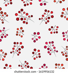 Red, pink, orange, maroon rowan on light gray background. Seamless seasonal bright pattern.