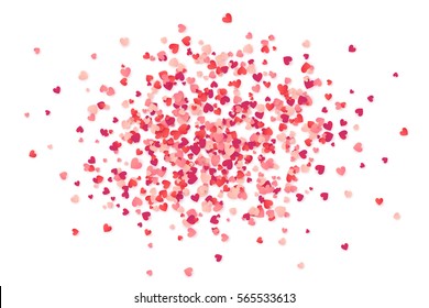 Red And Pink Paper Heart Shape Vector Confetti Isolated On White Background