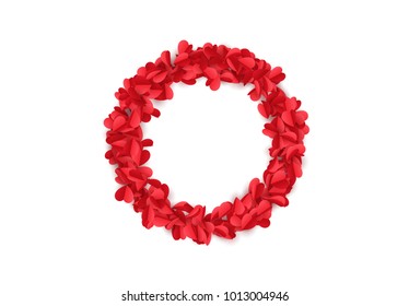 Red and pink of paper hearts isolated on white background.
