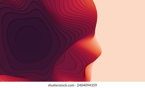 Red to pink paper layers. 3D abstract gradient papercut. Colorful origami shape concept