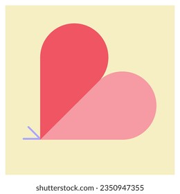 red pink pastel butterfly with heart-shaped wings for valentine's day