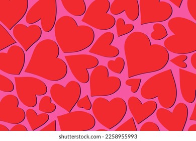 Red and pink pattern with hand-drawn hearts. Nice romantic print. Valentine texture, wedding inspiration. Seamless pattern.