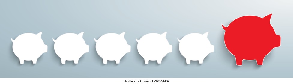 Red pink piggy bank with offspring on the gray background. Eps 10 vector file.