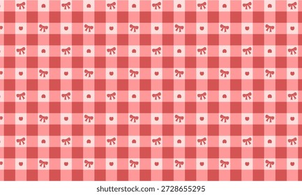 Patrón de Coqueta a cuadros rojos y rosados con corazones pequeños y acentos de arco 