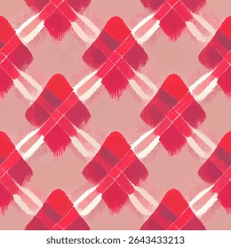 Red and pink plaid pattern with white brushstrokes, grunge lines ikat pattern, ikat seamless pattern, Vector illustration background for print the paper.