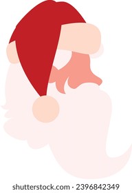 Red Pink Pop Art profile of Santa Claus face with lush white beard dressed in red cap. Flat Santa holiday icon. Christmas event element. Simple flat vector icon isolated on white background