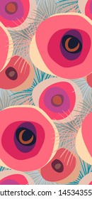 red pink poppies vector stylized modern seamless floral pattern design