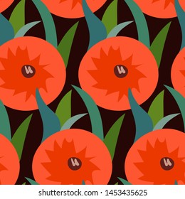 red pink poppies vector stylized modern seamless floral pattern design