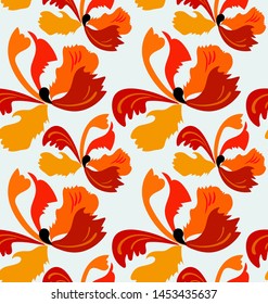 red pink poppies vector stylized modern seamless floral pattern design