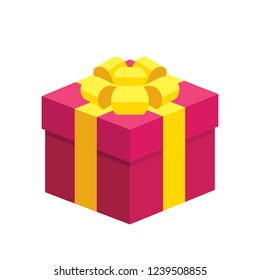 Red pink present / gift boxes with golden yellow ribbon bow flat design. Vector isometric illustration icon for interface app ui ux web isolated on black background