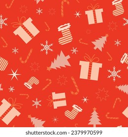 Red Pink Presents and Candy Canes Repeating Pattern