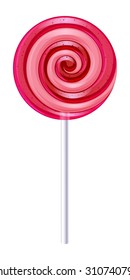 Red and pink realistic spiral candy. Strawberry lollipop vector illustration.