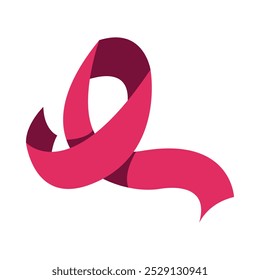 Red or pink ribbon. Concept of cancer awareness, icon, logo, symbol. Flat vector illustration.