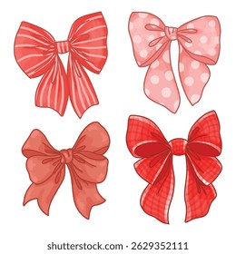 Red Pink Ribbon Watercolor Illustration Collection