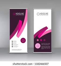 Red pink Roll up banner stand brochure flyer vertical template design, covers ,infographics ,vector abstract geometric background, modern x-banner and flag-banner advertising design element