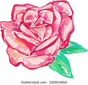 Red pink rose. The opened rosebud. Stylized illustration of a flower. Logo logo, in the style of a sketch.
