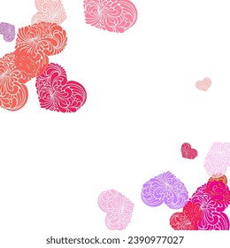 Red pink and rose scatter paper hearts confetti.  Vector illustration.