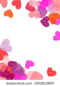 Red pink and rose scatter paper hearts confetti.  Place for text.