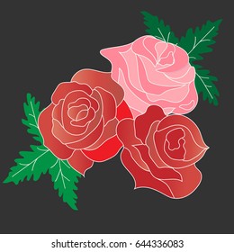 red and pink roses on a black background