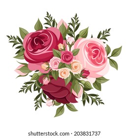 Red and pink roses. Vector illustration.