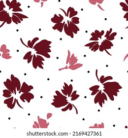 flores vectoriales florales sin costura rojas y rosas con un patrón retro negro blanco