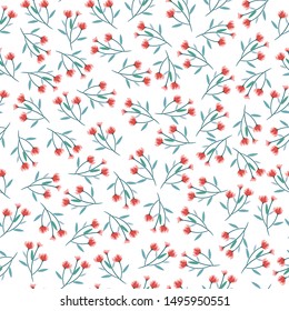 Red and pink seamless flowers pattern. Delicate petals and vibrant blossoms create an artistic and vintage botanical illustration. Perfect for wallpaper, fabric, wrapping paper and more.