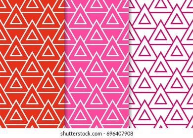 Red and pink seamless patterns with geometric elements