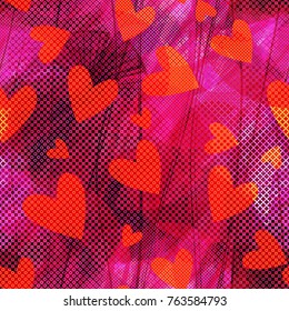 Red and pink seamless texture for valentines day. Hearts and floral elements. Abstract vector background for web page, banners backdrop, fabric, home decor, wrapping, girls design, greeting card'