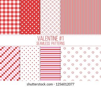 red and pink seamless valentine patterns set