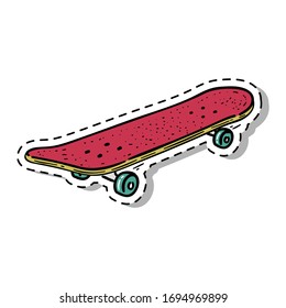Red or pink skateboard. Vector cartoon illustration. Stickers and icons on the theme of lifestyle.