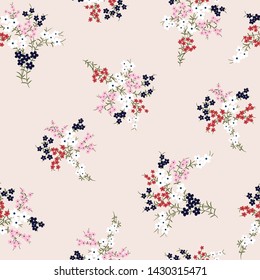 red and pink small flowers bunches pattern on pink background