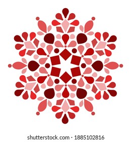 Red and pink snowflake on a white background. Beautiful winter stencil template for trendy holiday New Year cards, prints,  clothes. Vector illustration.
