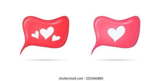 Rote und rosa Sprachblase mit Herz. Symbolbotschaft wie soziale Medien. Vektorgrafik.