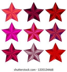 Red and pink stars icons set. Isolated on white background. Vector illustration