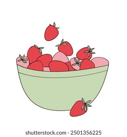 red and pink strawberries in a bowl