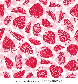 Red and pink strawberry seamless pattern background design. Vector summer fruit texture print