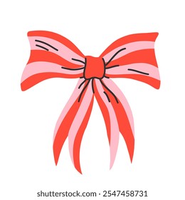 Arco listrado vermelho e rosa isolado no fundo branco. Ilustração plana do vetor de arco de clipart.